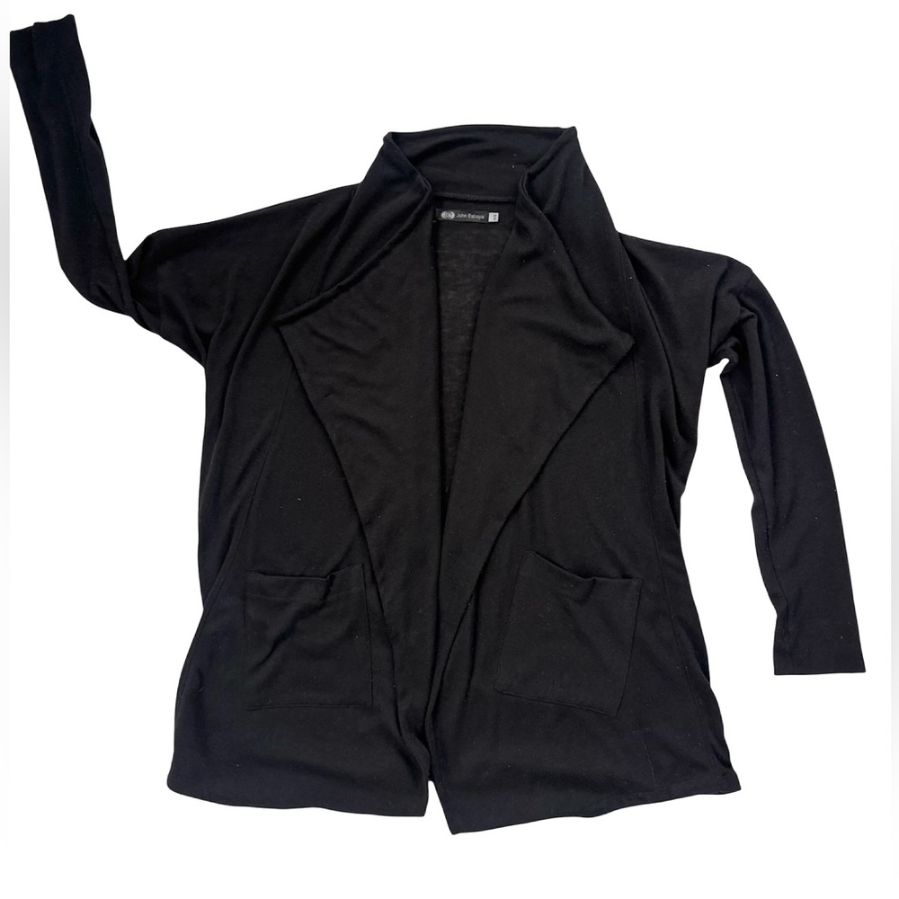 JET John Eshaya Black Open Front Knit Blazer Cardigan Jacket Size OS